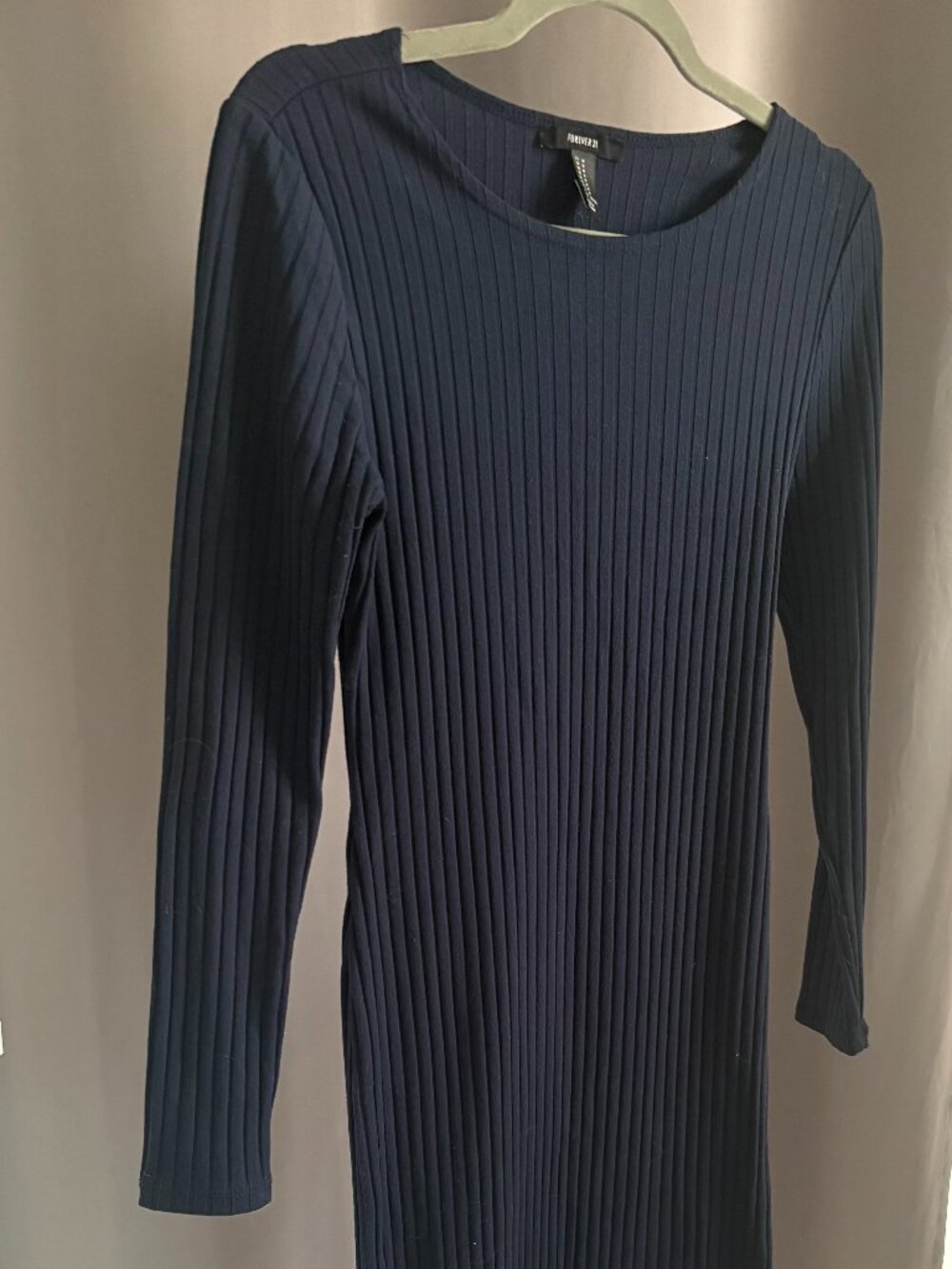 Forever 21 Navy Ribbed Sweater Dress Sz M Long Sleeve Casual Fall Minimalist Mid